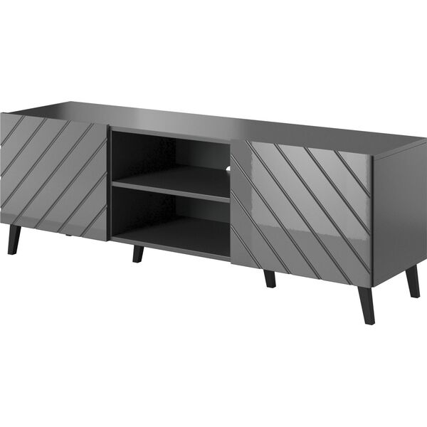Cama Meble Szafka RTV ABETO 150x42x52 grafit/grafit połysk