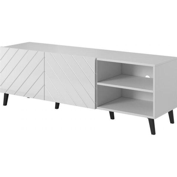 Cama Meble Szafka RTV ABETO 150x42x52 biały/biały połysk