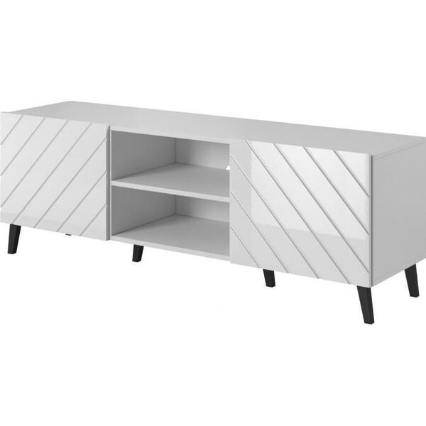Cama Meble Szafka RTV ABETO 150x42x52 biały/biały połysk