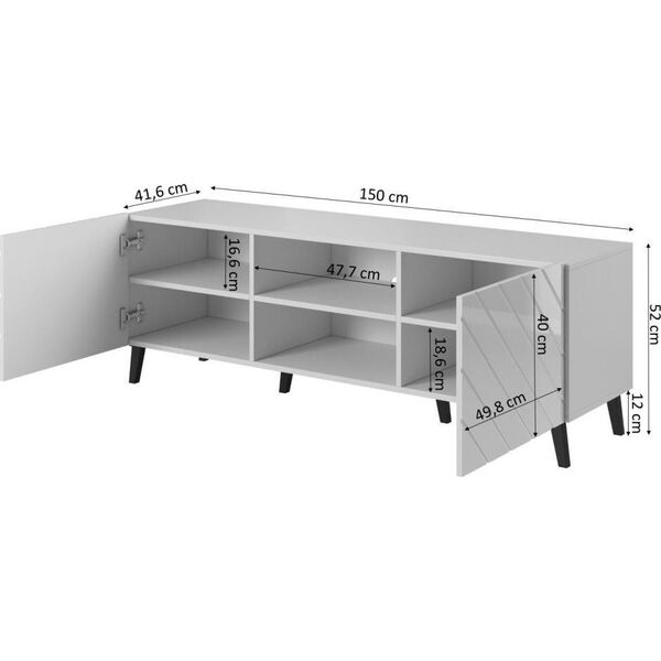 Cama Meble Szafka RTV ABETO 150x42x52 biały/biały połysk