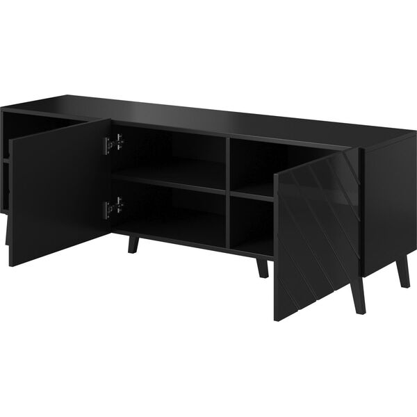Cama Meble Szafka RTV ABETO 150x42x52 czarny/czarny połysk