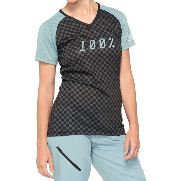 100% Koszulka damska 100% AIRMATIC Women's Jersey krótki rękaw seafoam checkers roz. S (NEW 2021)
