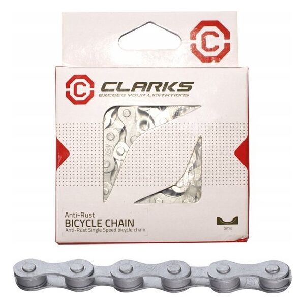 Clarks Łańcuch rowerowy CLARKS C410AR, 1-rzędowy Single Speed, 112 ogniw, 1/2"x1/8", Spinka, Antykorozyjny, Srebrny