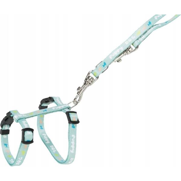 Trixie Junior, szelki dla szczeniąt, ze smyczą, taśma parciana, 27–45 cm/10 mm, 2.00 m, kolor miętowy
