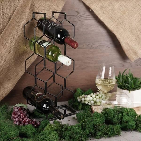 Vilde Stojak metalowy czarny wino regał szafka półka na wina 8 butelek 23x11x48 cm