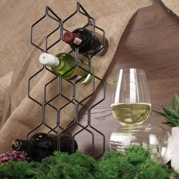 Vilde Stojak metalowy czarny wino regał szafka półka na wina 8 butelek 23x11x48 cm