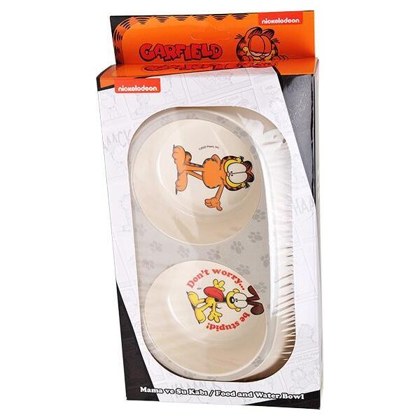 Garfield Garfield, podwójna miska z melaminy dla kota, biała/szara