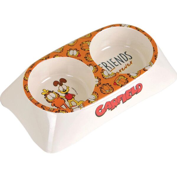 Garfield Garfield, podwójna miska z melaminy dla kota, biała/żółta
