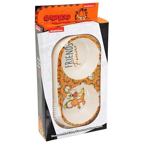 Garfield Garfield, podwójna miska z melaminy dla kota, biała/żółta