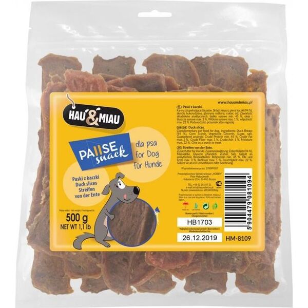 Hau&Miau Pausesnack przysmak dla psa, paski z kaczki 500g