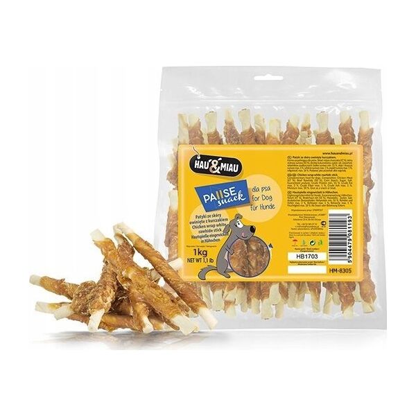 Hau&Miau Pausesnack przysmak dla psa, patyk ze skóry owinięty kurczakiem 1kg