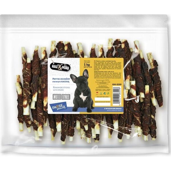 Hau&Miau Pausesnack przysmak dla psa, patyki ze skóry z kaczką 1kg