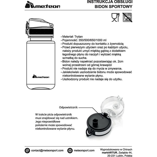 Meteor Bidon sportowy Meteor 1000 ml granatowy Uniwersalny