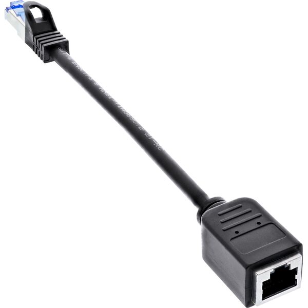 InLine InLine® Patch cord extension, RJ45 protector, S/FTP (PiMf), Cat.6A, halogen-free, copper, black, 0.2m