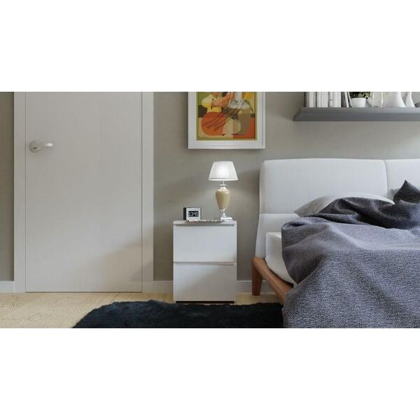 Topeshop SZAFKA W2 STOLIK NOCNY 2 SZUFLADY BIAŁY MAT