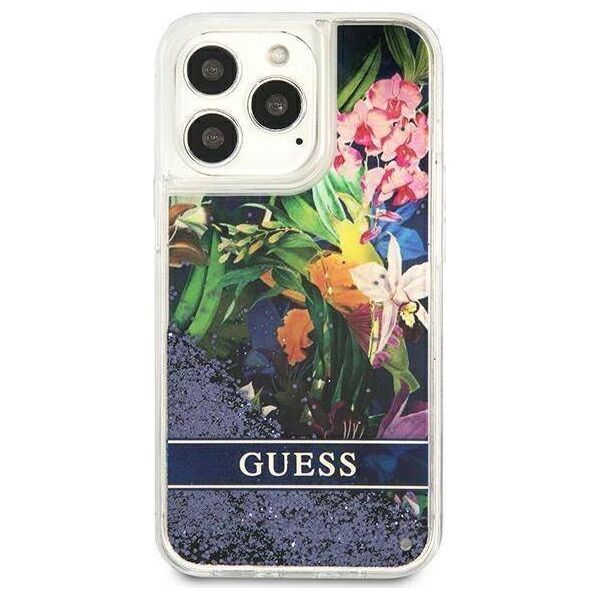 Guess Guess GUHCP13LLFLSB iPhone 13 Pro / 13 6,1" niebieski/blue hardcase Flower Liquid Glitter