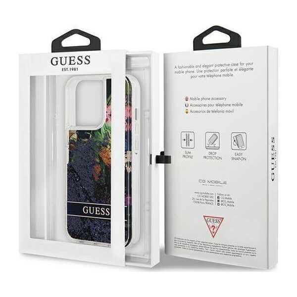 Guess Guess GUHCP13LLFLSB iPhone 13 Pro / 13 6,1" niebieski/blue hardcase Flower Liquid Glitter