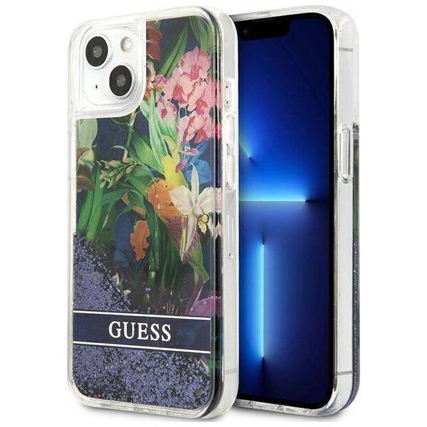 Guess Guess GUHCP13SLFLSB iPhone 13 mini 5,4" niebieski/blue hardcase Flower Liquid Glitter