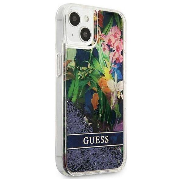 Guess Guess GUHCP13SLFLSB iPhone 13 mini 5,4" niebieski/blue hardcase Flower Liquid Glitter