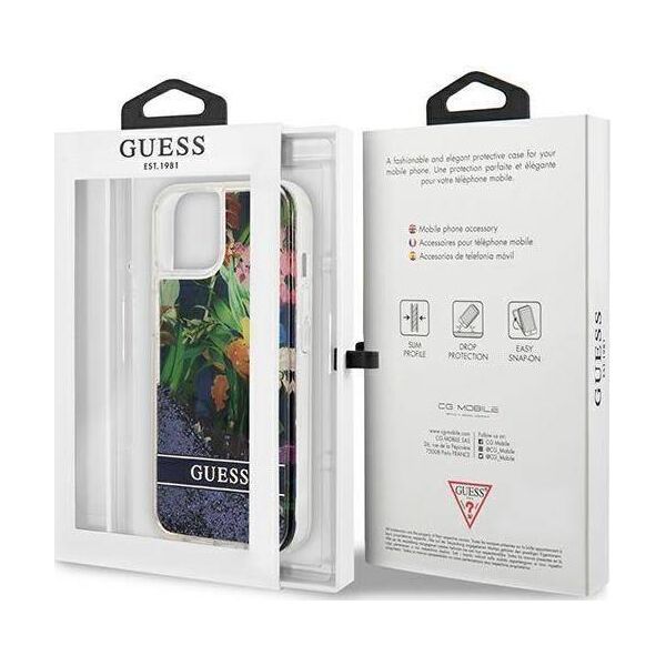 Guess Guess GUHCP13SLFLSB iPhone 13 mini 5,4" niebieski/blue hardcase Flower Liquid Glitter