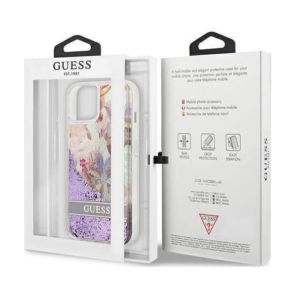 Guess Guess GUHCP13SLFLSU iPhone 13 mini 5,4" fioletowy/purple hardcase Flower Liquid Glitter