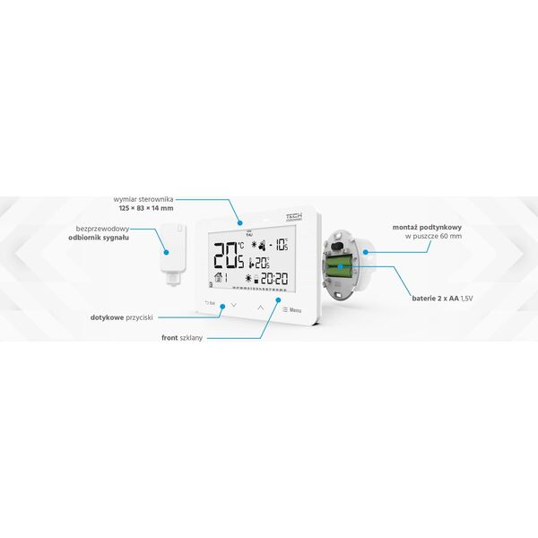 Tech Bezprzewodowy regulator pokojowy ST293V2 dwustanowy (panel przedni ze szkła) biały