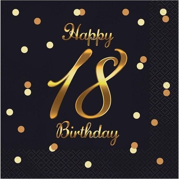 GoDan Serwetki Happy 18 Birthday czarne 33x33cm 20szt