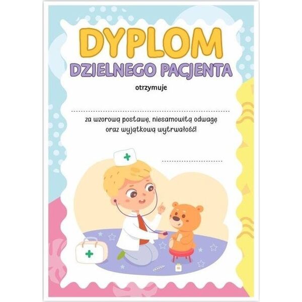 LearnHow Dyplom A5 dzielnego pacjenta - Mały lekarz 10szt