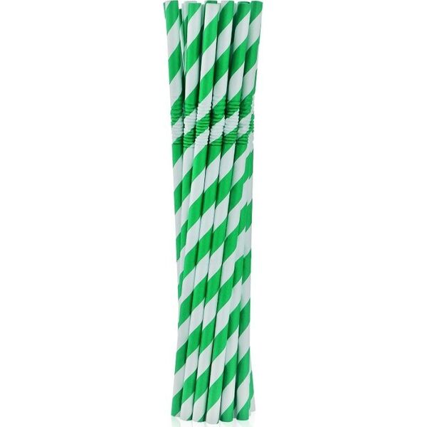GoDan Rurki słomki pap. łamane zielone paski 20cm 12szt