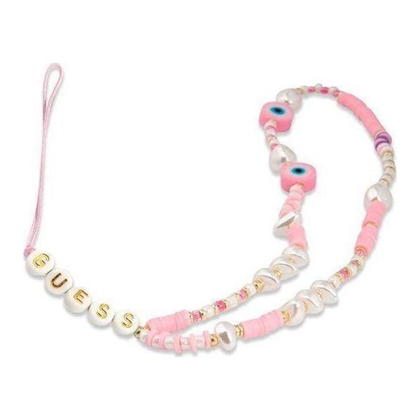 Guess Guess zawieszka GUSTSHPP Phone Strap rózowy/pink Beads Shell