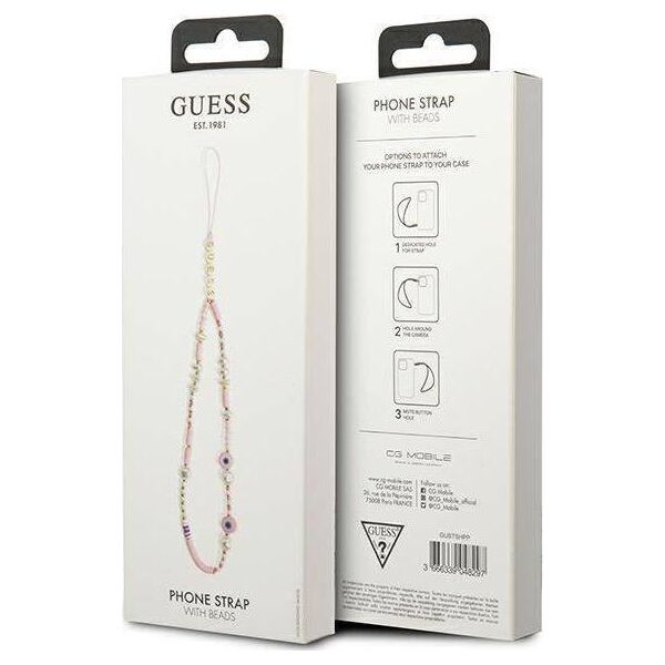Guess Guess zawieszka GUSTSHPP Phone Strap rózowy/pink Beads Shell
