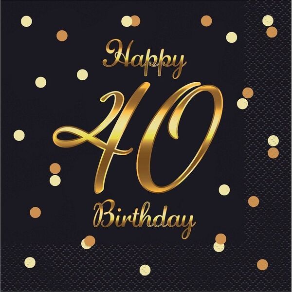 GoDan Serwetki B&C Happy 40 Birthday czarne 20szt