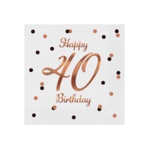 GoDan Serwetki B&C Happy 40 Birthday białe 33x33cm 20szt