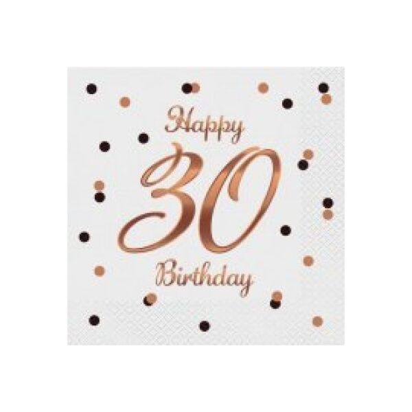 GoDan Serwetki B&C Happy 30 Birthday białe 33x33cm 20szt
