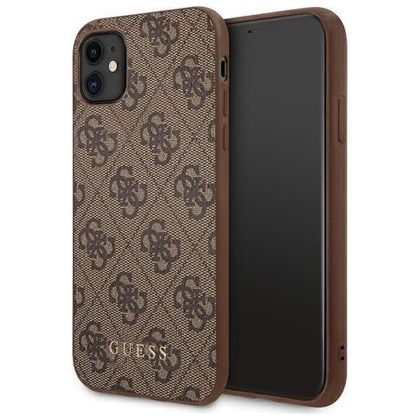 Guess Guess GUHCN61G4GFBR iPhone 11 6,1" brązowy/brown hard case 4G Metal Gold Logo