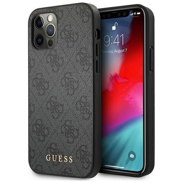 Guess Guess GUHCP12MG4GFGR iPhone 12 / 12 Pro 6,1" szary/grey hard case 4G Metal Gold Logo