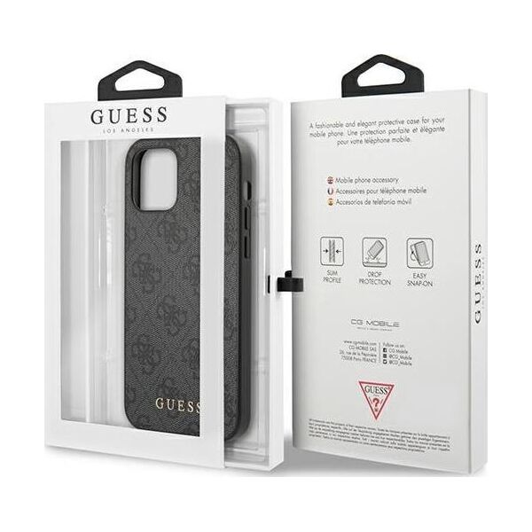 Guess Guess GUHCP12MG4GFGR iPhone 12 / 12 Pro 6,1" szary/grey hard case 4G Metal Gold Logo