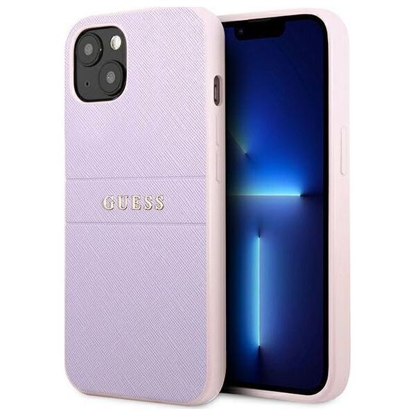 Guess Guess GUHCP13SPSASBPU iPhone 13 mini 5,4" fioletowy/purple Saffiano Hot Stamp & Metal Logo