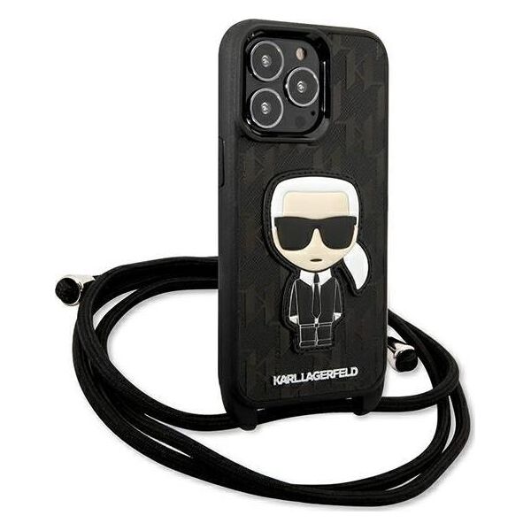 Karl Lagerfeld Karl Lagerfeld KLHCP13LCMNIPK iPhone 13 Pro / 13 6,1" hardcase czarny/black Leather Monogram Patch and Cord Iconik