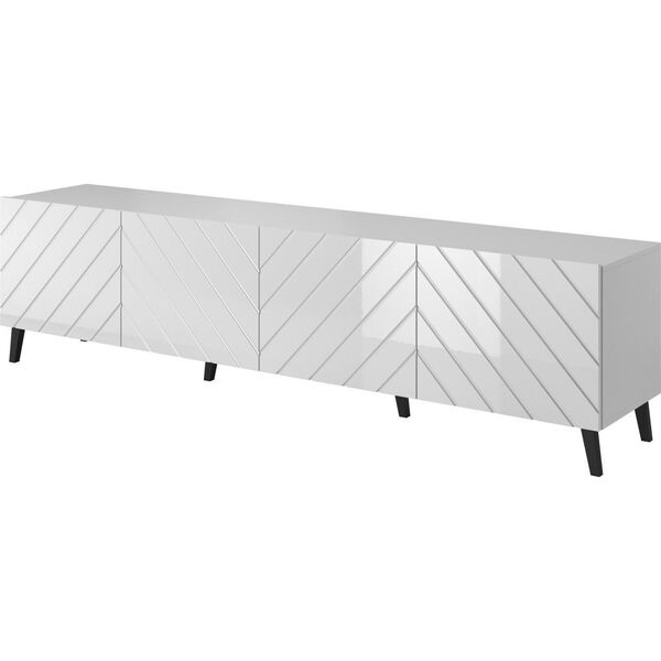 Cama Meble Szafka RTV ABETO 200x42x52 biały/biały połysk
