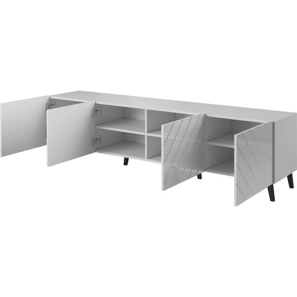 Cama Meble Szafka RTV ABETO 200x42x52 biały/biały połysk
