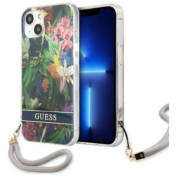 Guess Guess Flower Cord - Etui ze smyczką iPhone 13 mini (Blue)