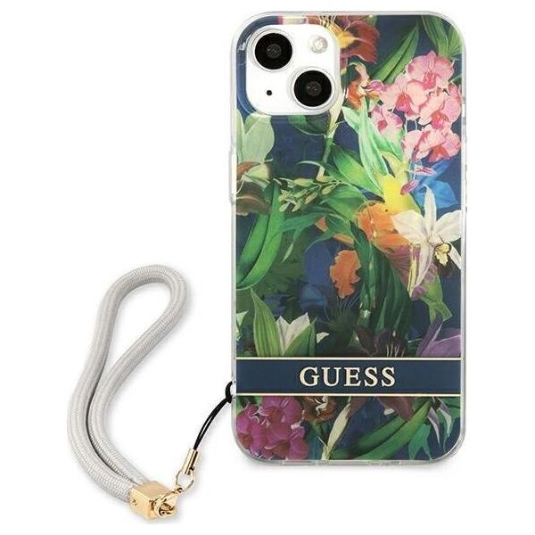 Guess Guess Flower Cord - Etui ze smyczką iPhone 13 mini (Blue)