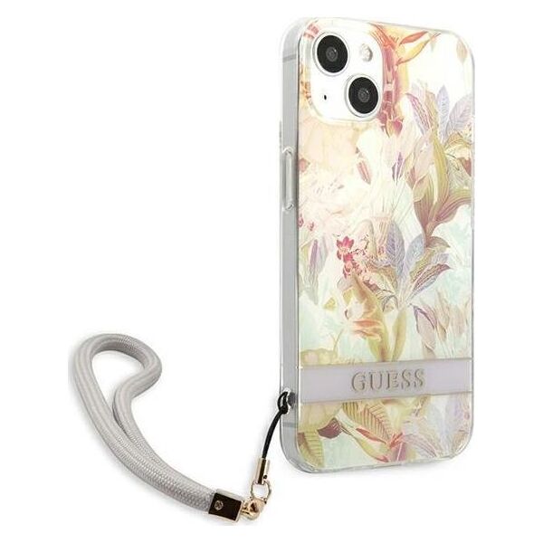 Guess Guess Flower Cord - Etui ze smyczką iPhone 13 mini (Purple)
