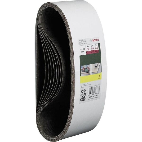 Bosch Zestaw mieszany pasów ściernych 75 x 533 mm (9 szt.)