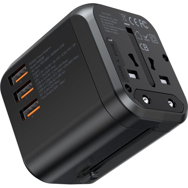 Choetech PD5008-BK 3x USB-A 1x USB-C 3 A (6932112102010)