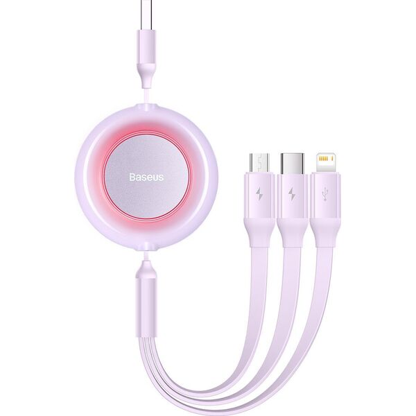 Kabel USB Baseus USB-A - USB-C + microUSB + Lightning 1.1 m Fioletowy (BSU3386PRP)