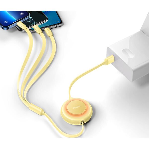 Kabel USB Baseus USB-A - USB-C + microUSB + Lightning 1.1 m Żółty (BSU3385YEL)