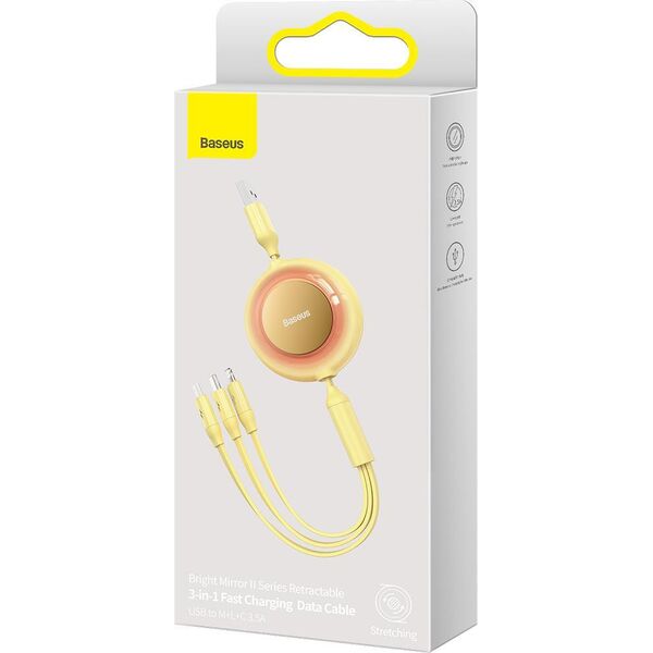 Kabel USB Baseus USB-A - USB-C + microUSB + Lightning 1.1 m Żółty (BSU3385YEL)
