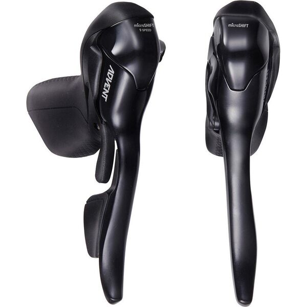 Microshift Klamkomanetki MICROSHIFT ADVENT, Para, 9.rzędowe, Nie kompatybilne z Shimano, Dual Control, Lewa Klamka Tylko z Dźwignią Hamulca, Czarne (NEW)